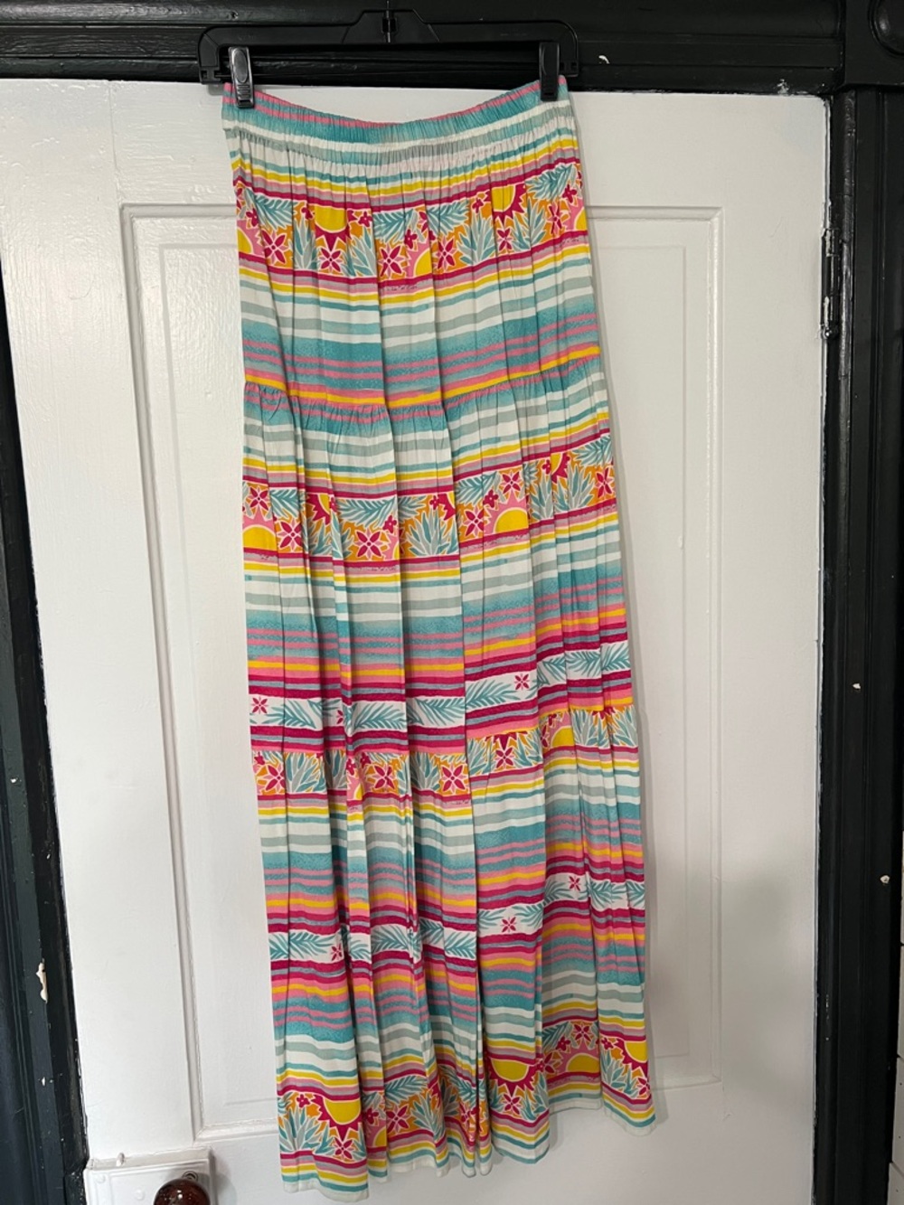 Kenny Flowers Multicolor Stripe Floral Maxi Skirt with matching asymmetrical top